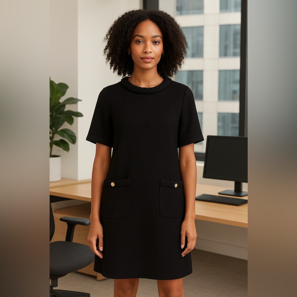 NWT Tweed style Elegant Black Short Sleeve Dress professional large
